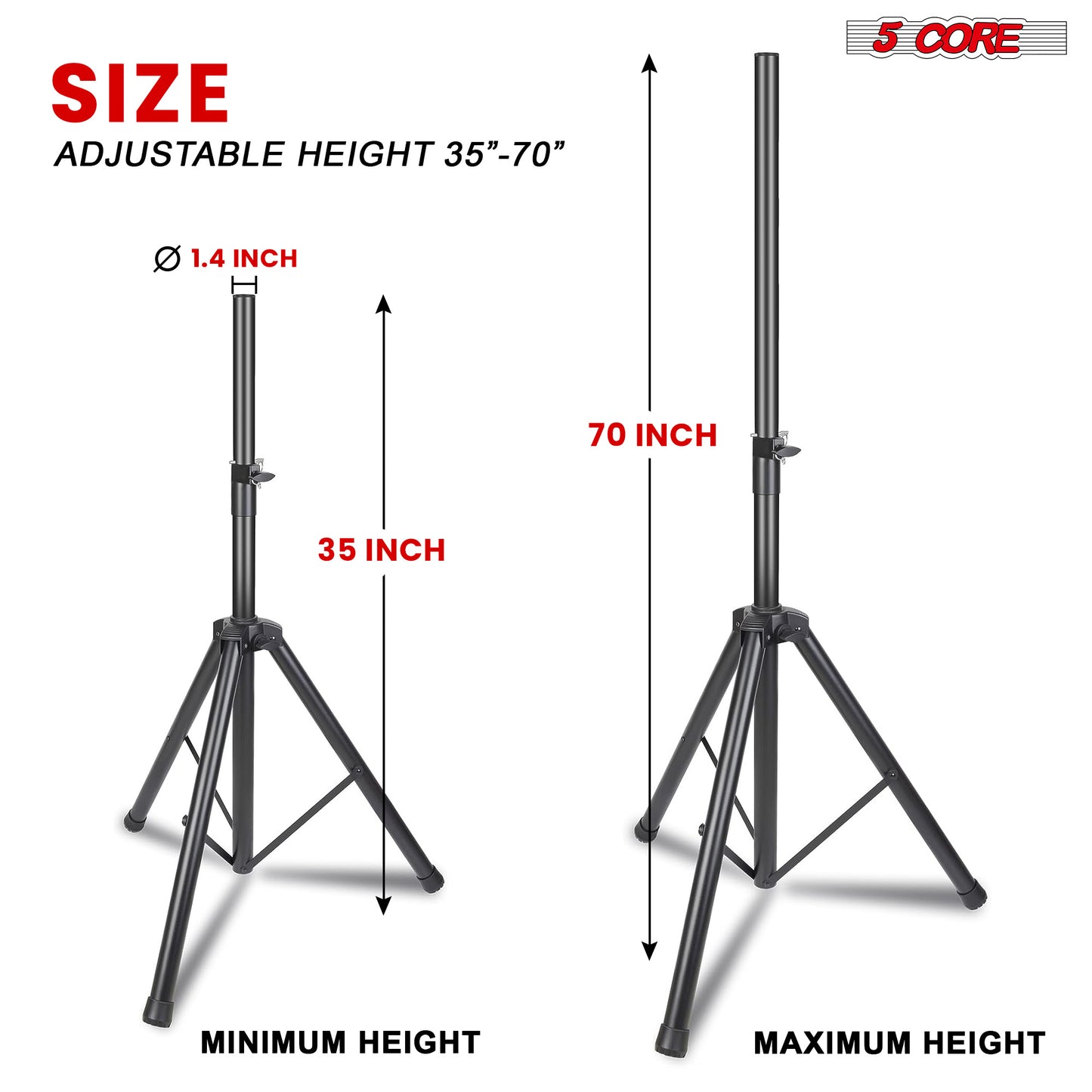 Heavy Duty Adjustable Tripod Speaker Stands Pair, Floor DJ Studio Monitor Pole Mount, Up to 72 Inch