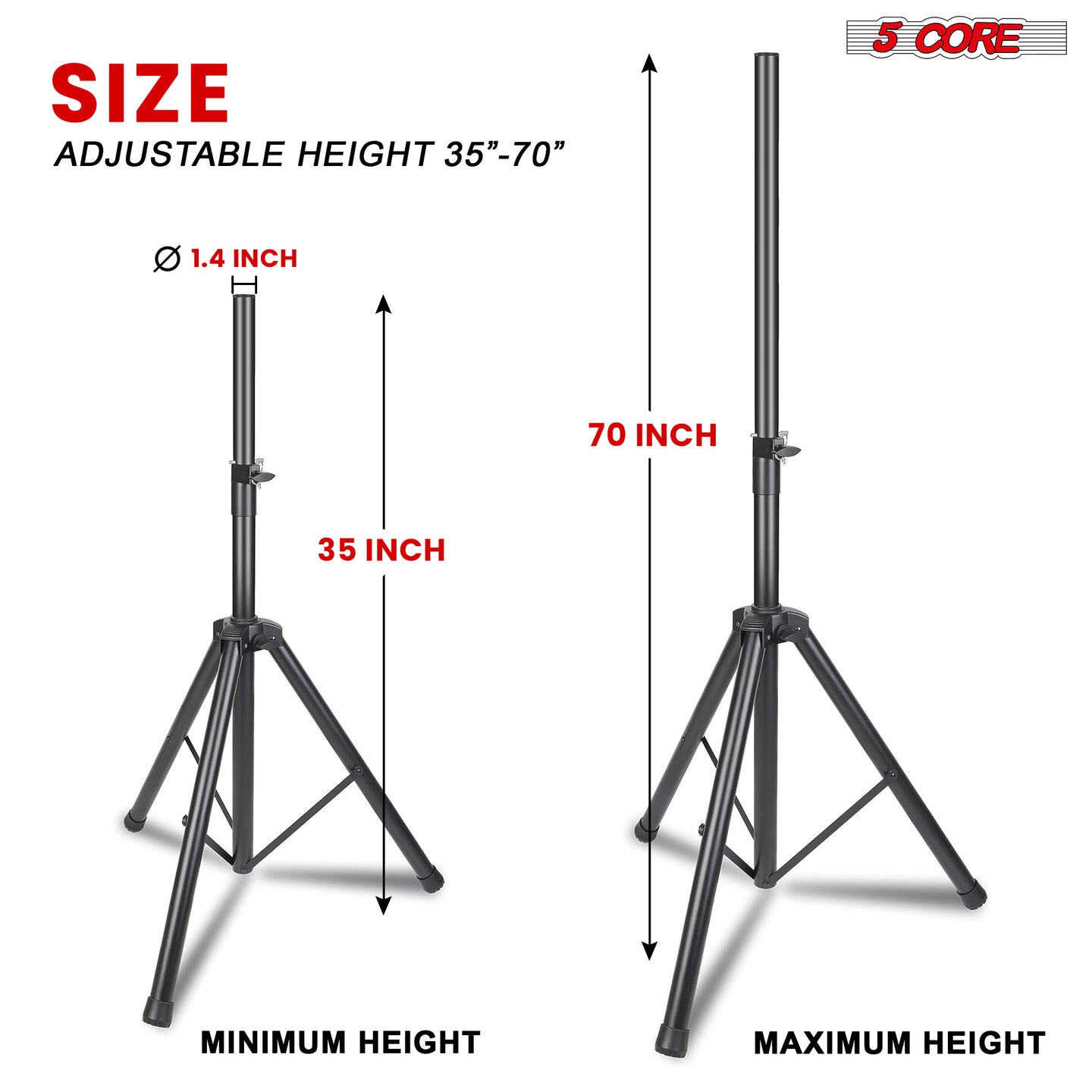 Heavy Duty Adjustable Tripod Speaker Stands Pair, Floor DJ Studio Monitor Pole Mount, Up to 72 Inch