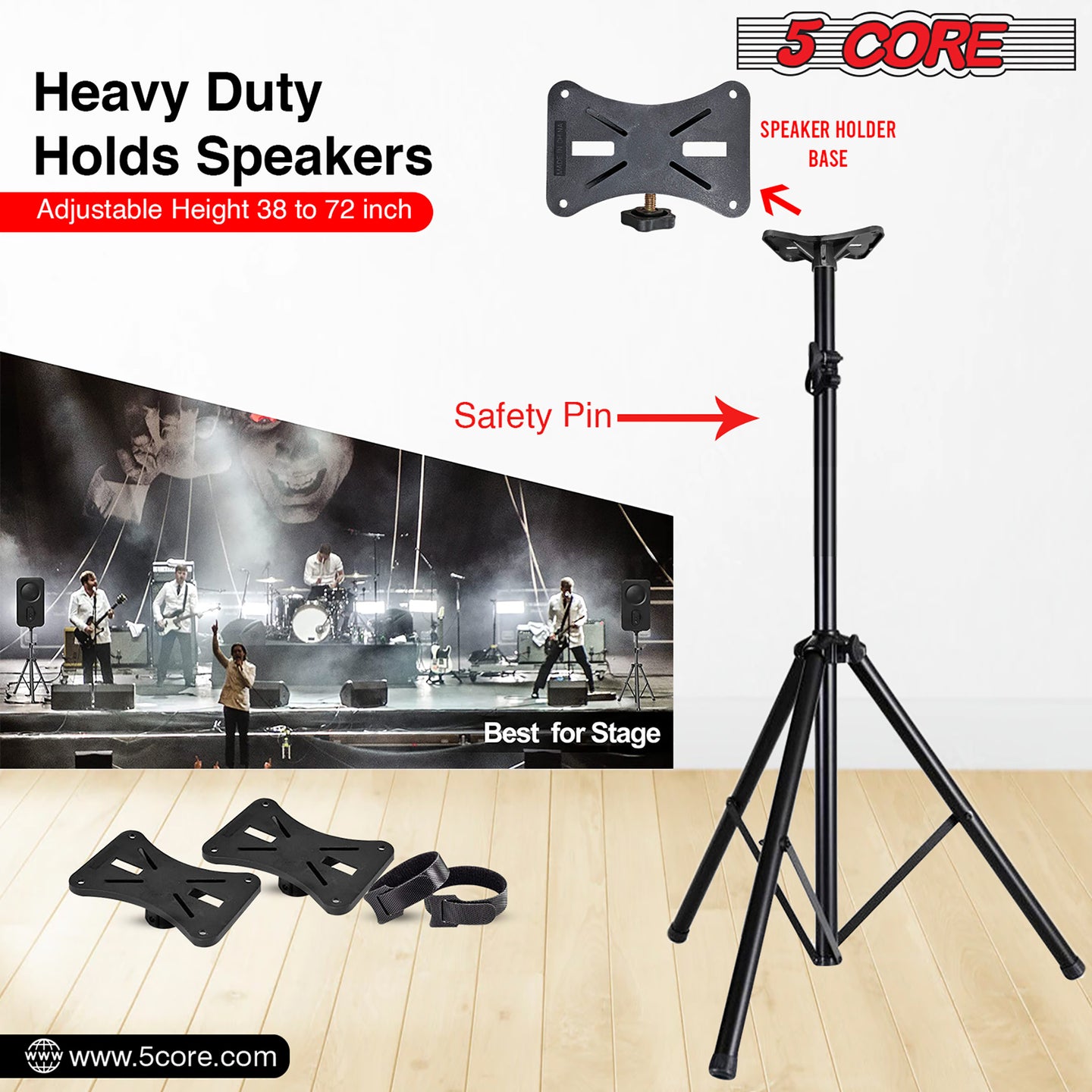 Heavy Duty Adjustable Tripod Speaker Stands Pair, Floor DJ Studio Monitor Pole Mount, Up to 72 Inch