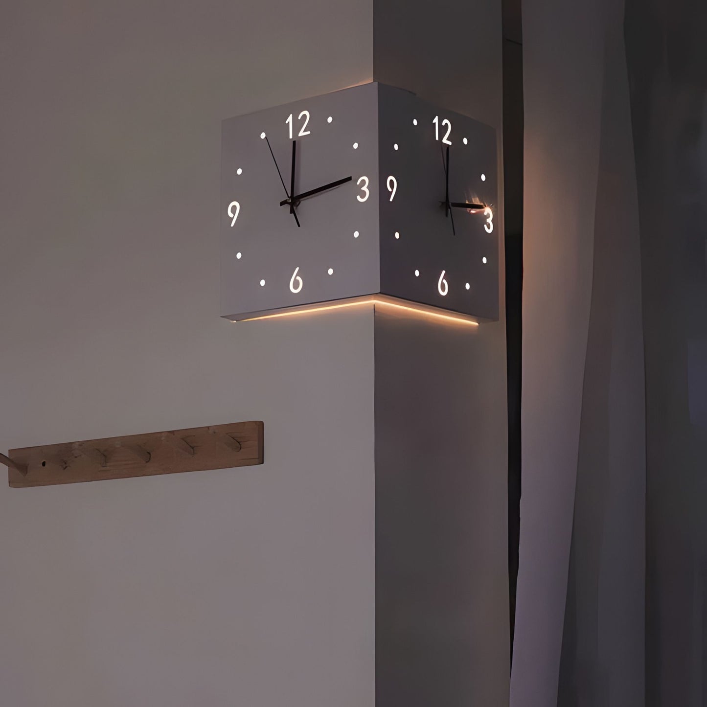 Nordic Square Modern Corner Wall Clock with Sensor Night Light – Minimalist Wall Mounted Clock