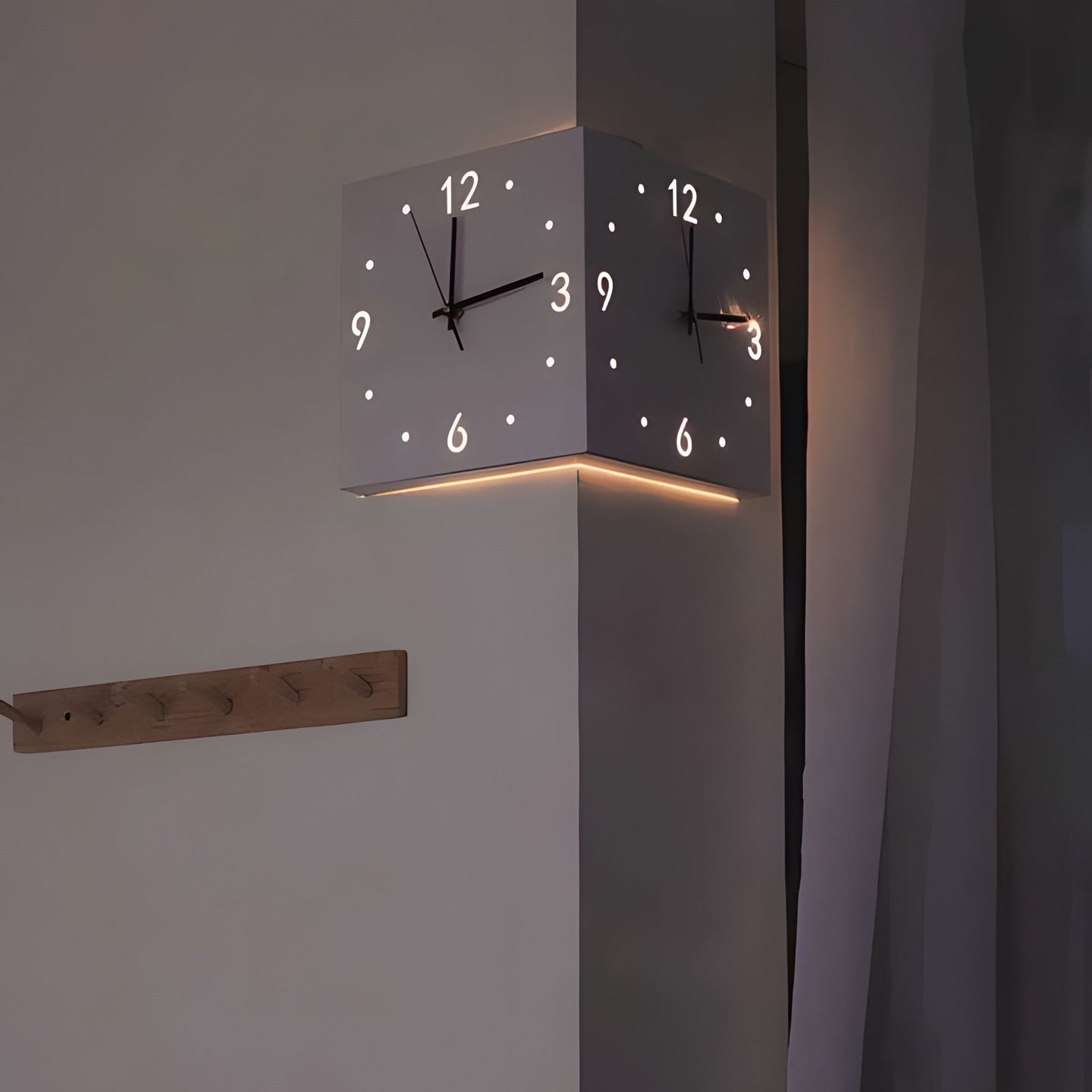 Nordic Square Modern Corner Wall Clock with Sensor Night Light – Minimalist Wall Mounted Clock