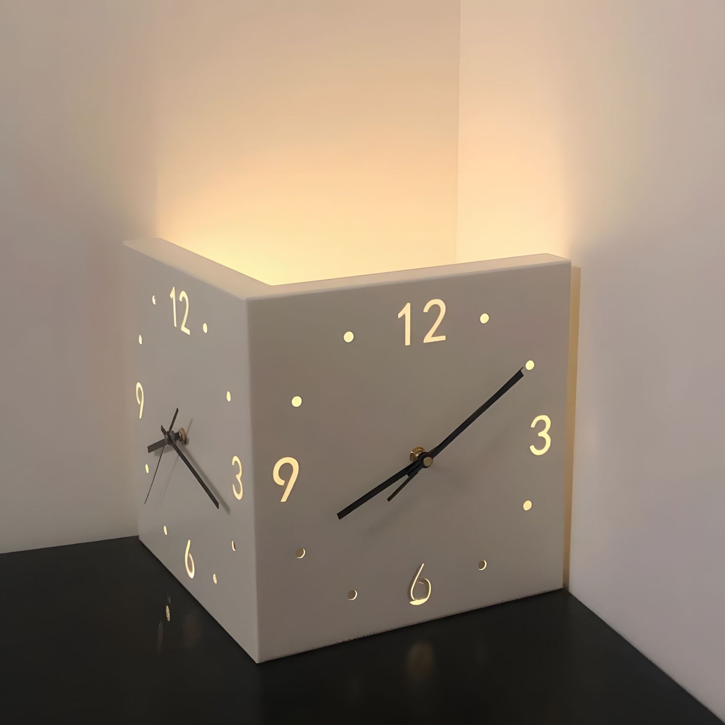 Nordic Square Modern Corner Wall Clock with Sensor Night Light – Minimalist Wall Mounted Clock