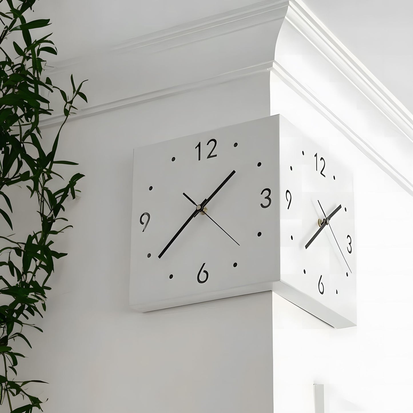 Nordic Square Modern Corner Wall Clock with Sensor Night Light – Minimalist Wall Mounted Clock