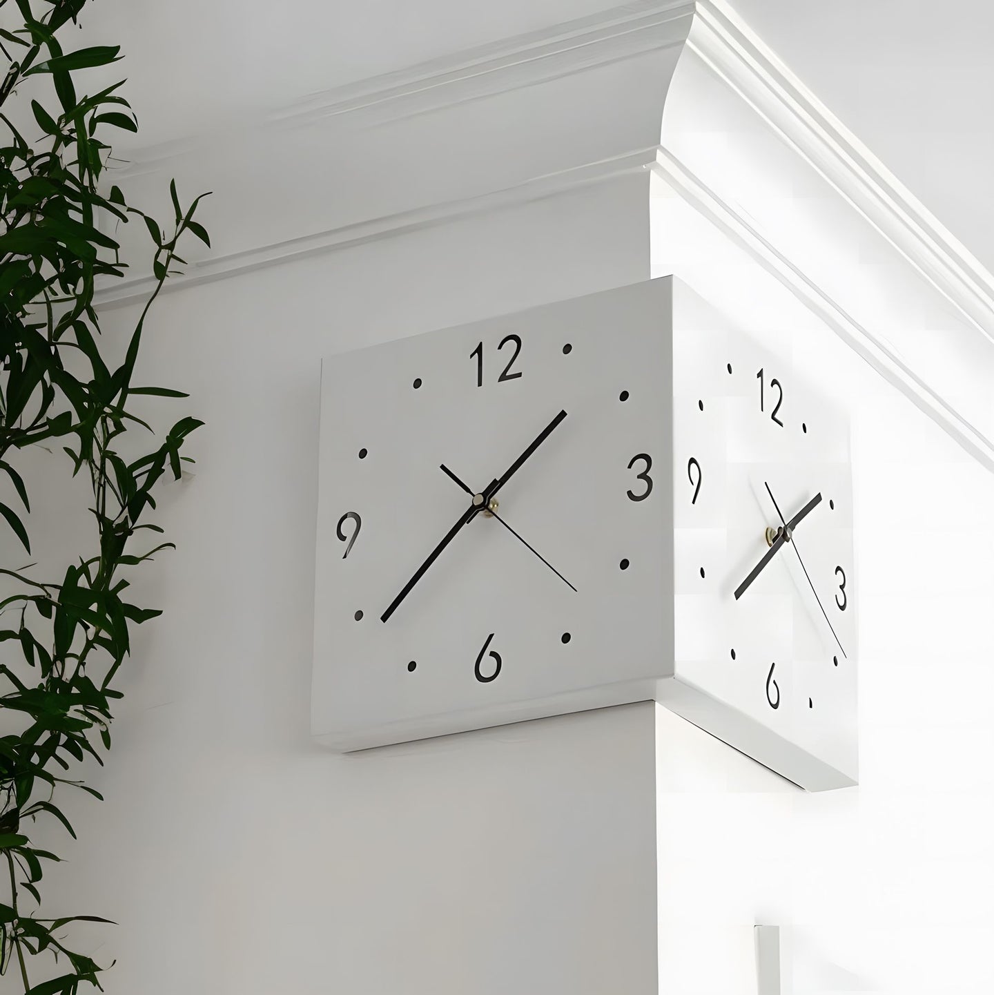 Nordic Square Modern Corner Wall Clock with Sensor Night Light – Minimalist Wall Mounted Clock