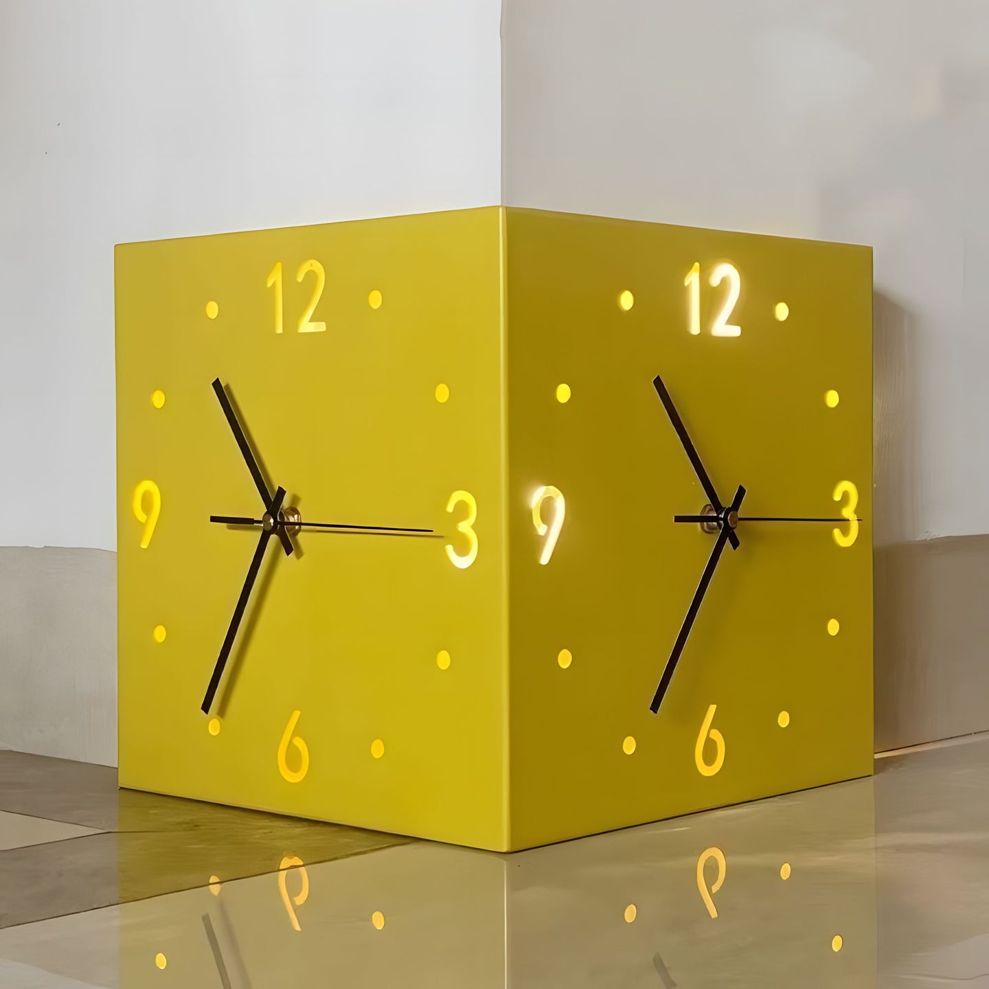 Nordic Square Modern Corner Wall Clock with Sensor Night Light – Minimalist Wall Mounted Clock