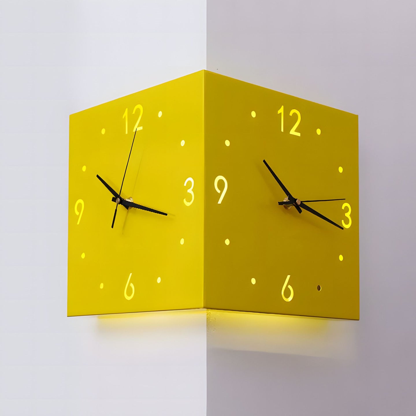 Nordic Square Modern Corner Wall Clock with Sensor Night Light – Minimalist Wall Mounted Clock