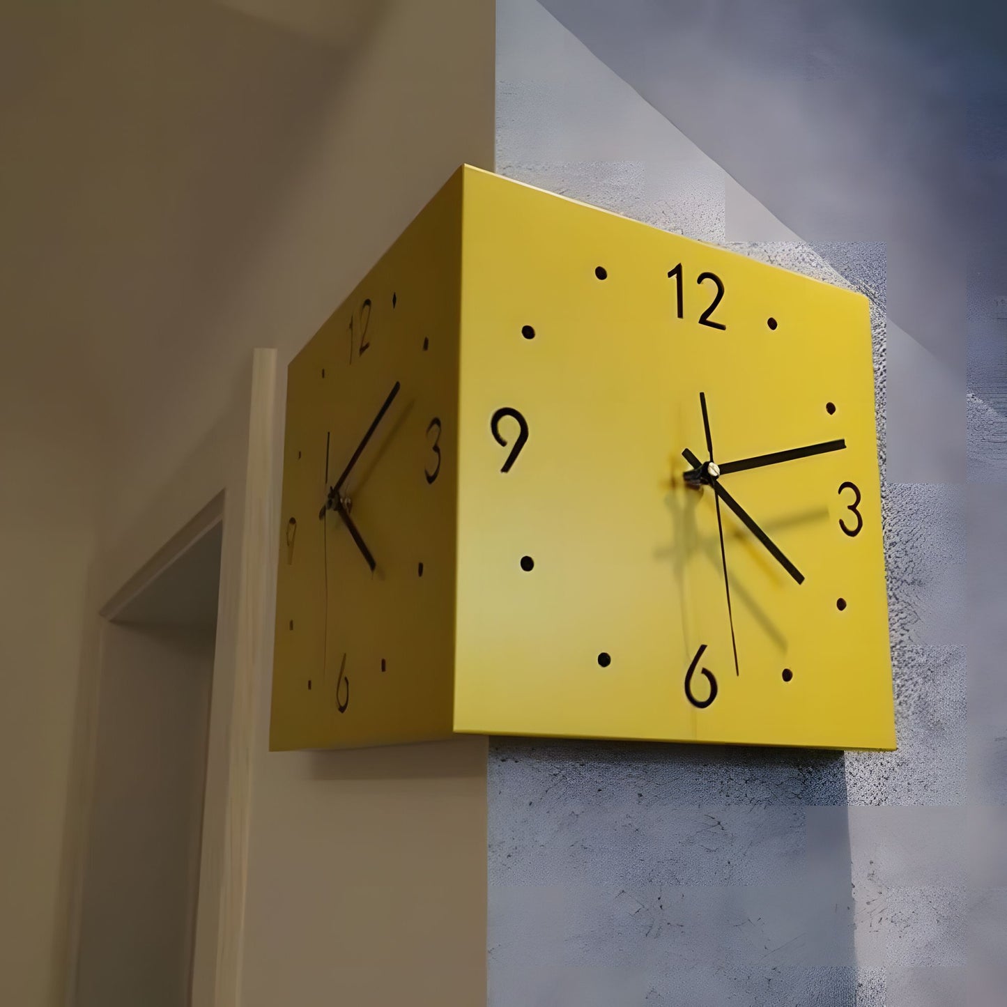 Nordic Square Modern Corner Wall Clock with Sensor Night Light – Minimalist Wall Mounted Clock