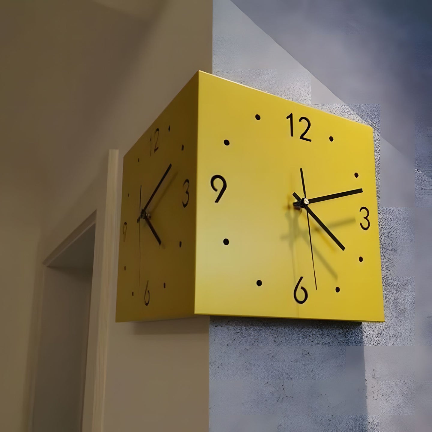 Nordic Square Modern Corner Wall Clock with Sensor Night Light – Minimalist Wall Mounted Clock