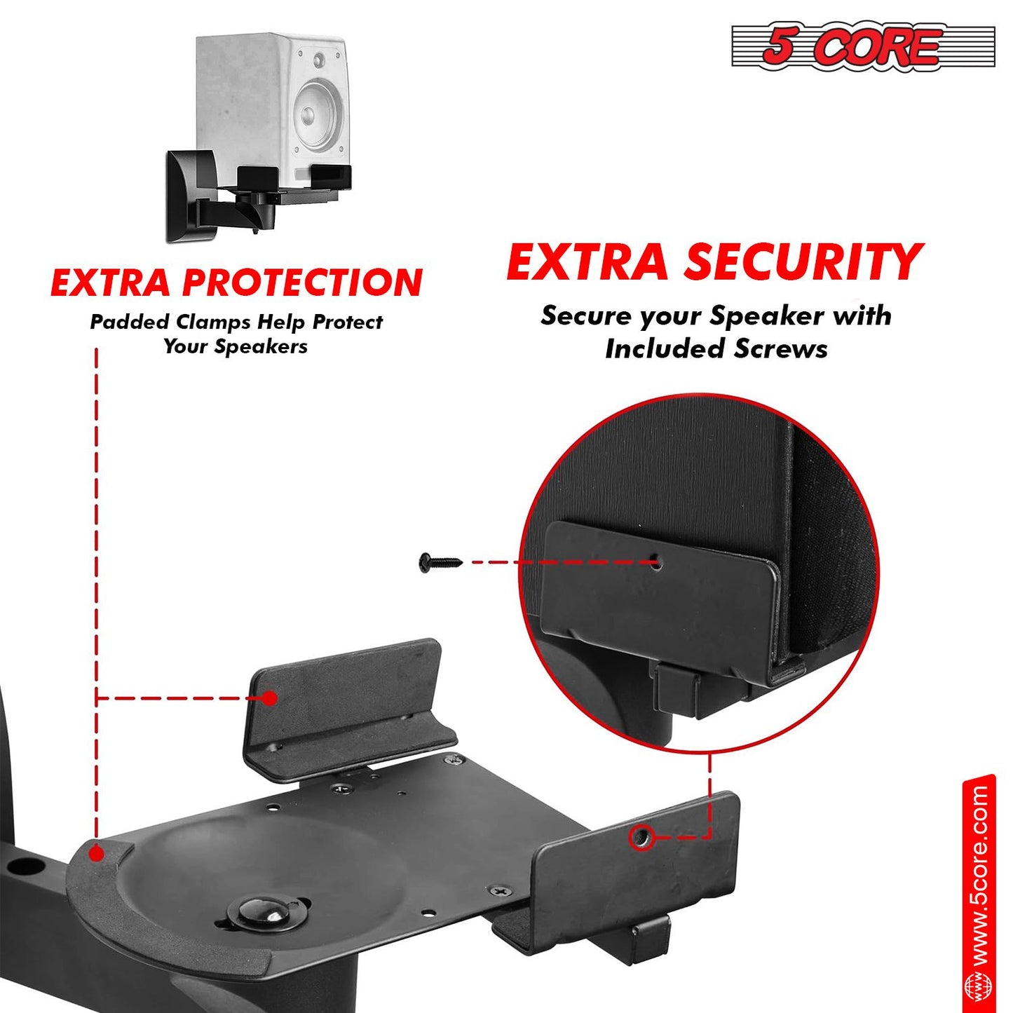 Adjustable Bookshelf Speaker Wall Mount Pair - Swivel & Tilt, 55lb Capacity