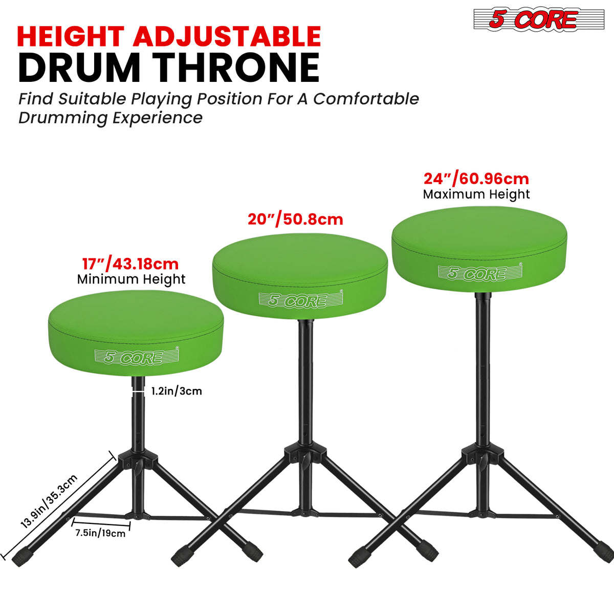 5 Core Drum Throne Padded Guitar Stool Height Adjustable Drummer Seat Music Chair for Adults And Kids - DS 01