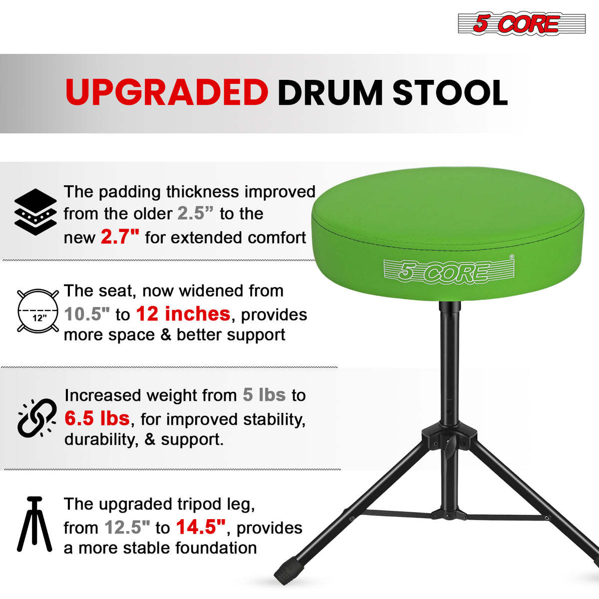 5 Core Drum Throne Padded Guitar Stool Height Adjustable Drummer Seat Music Chair for Adults And Kids - DS 01