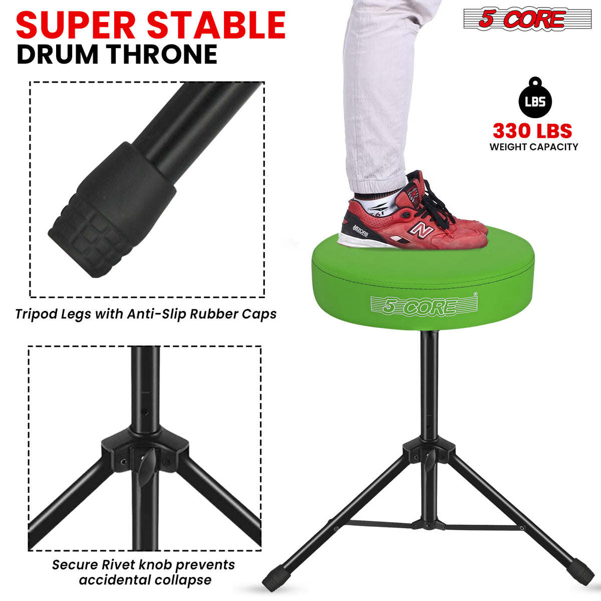 5 Core Drum Throne Padded Guitar Stool Height Adjustable Drummer Seat Music Chair for Adults And Kids - DS 01