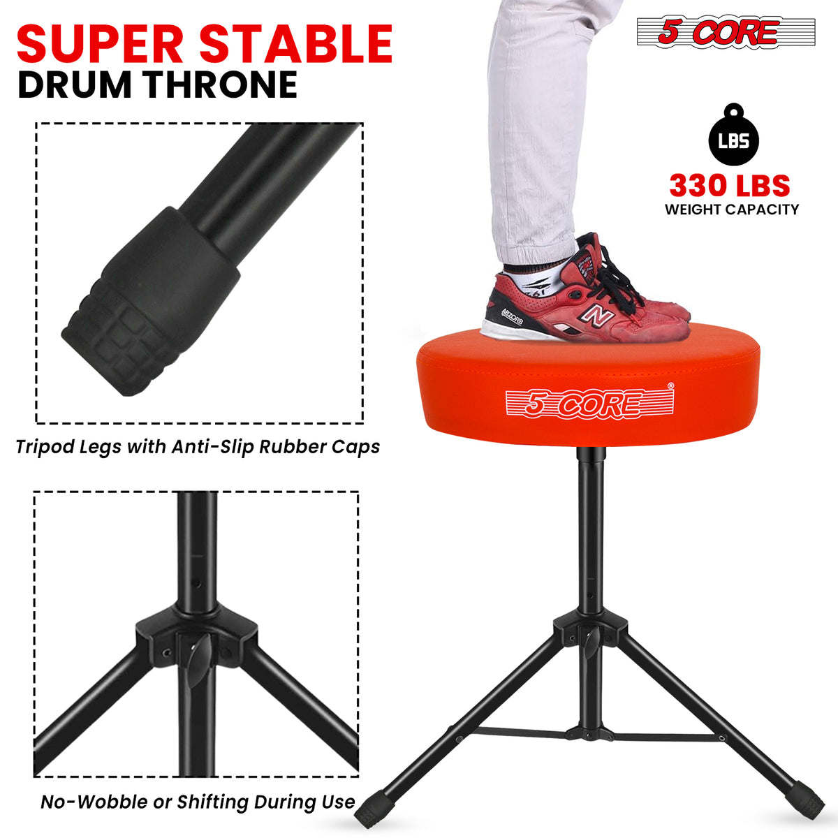 5 Core Drum Throne Padded Guitar Stool Height Adjustable Drummer Seat Music Chair for Adults And Kids - DS 01