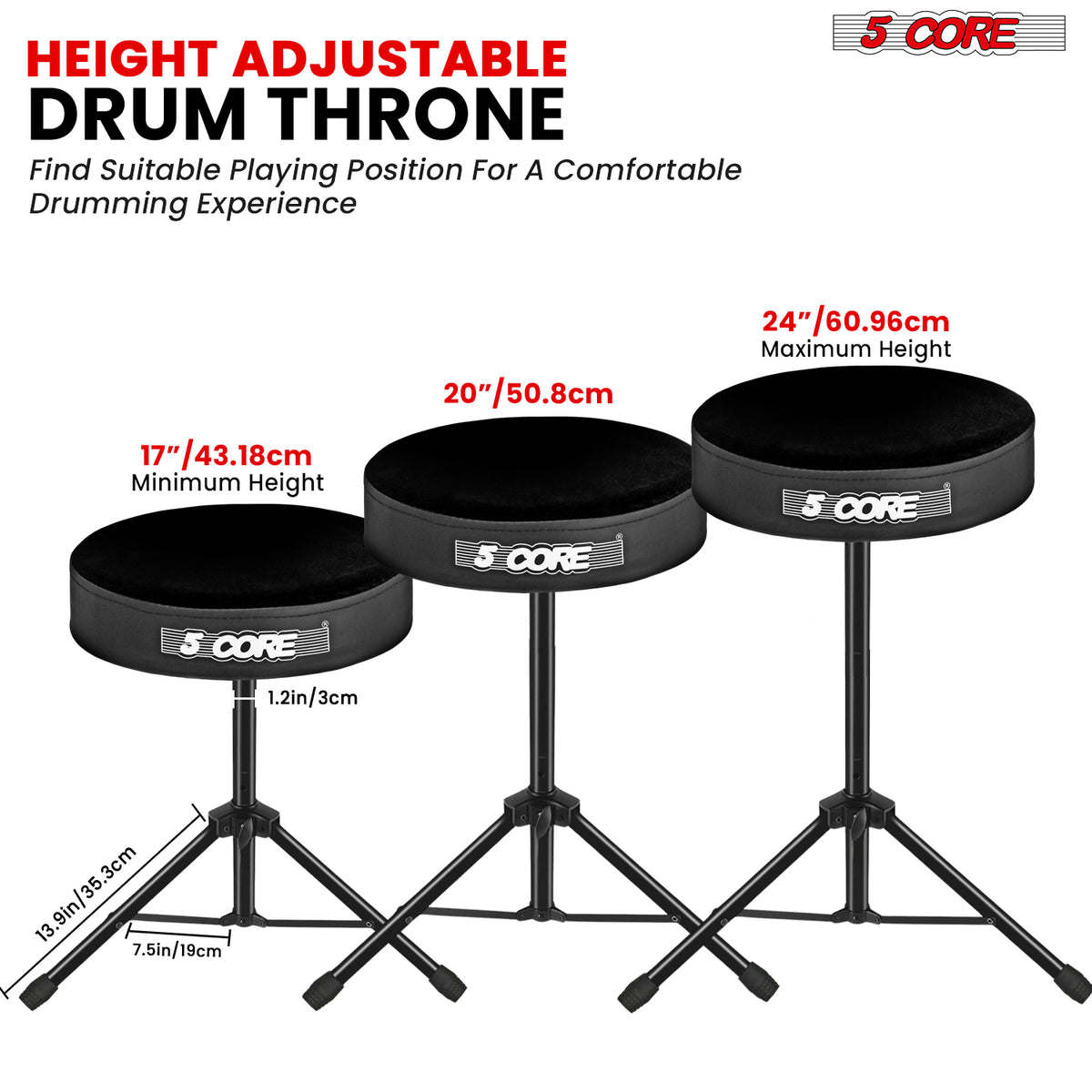 5 Core Drum Throne Padded Guitar Stool Height Adjustable Drummer Seat Music Chair for Adults And Kids - DS 01