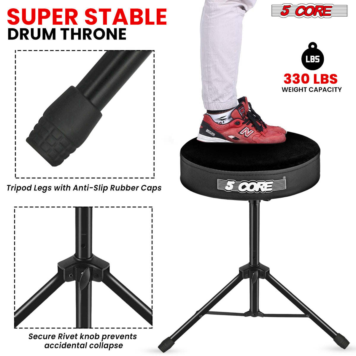 5 Core Drum Throne Padded Guitar Stool Height Adjustable Drummer Seat Music Chair for Adults And Kids - DS 01