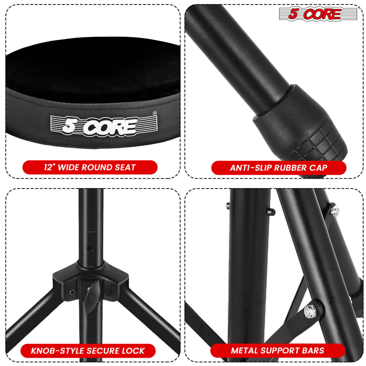 5 Core Drum Throne Padded Guitar Stool Height Adjustable Drummer Seat Music Chair for Adults And Kids - DS 01