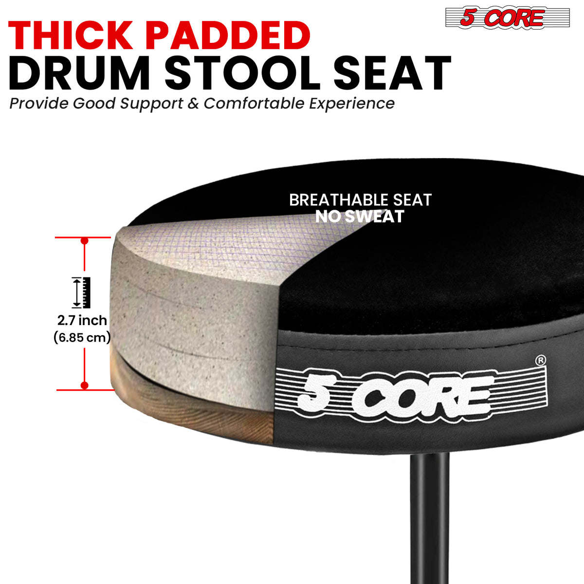 5 Core Drum Throne Padded Guitar Stool Height Adjustable Drummer Seat Music Chair for Adults And Kids - DS 01