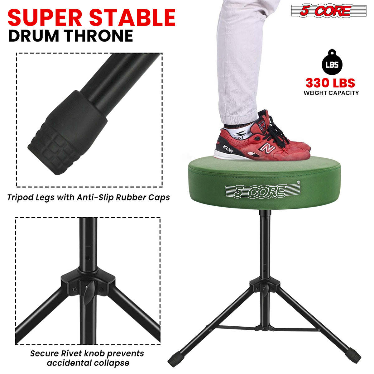 5 Core Drum Throne Padded Guitar Stool Height Adjustable Drummer Seat Music Chair for Adults And Kids - DS 01