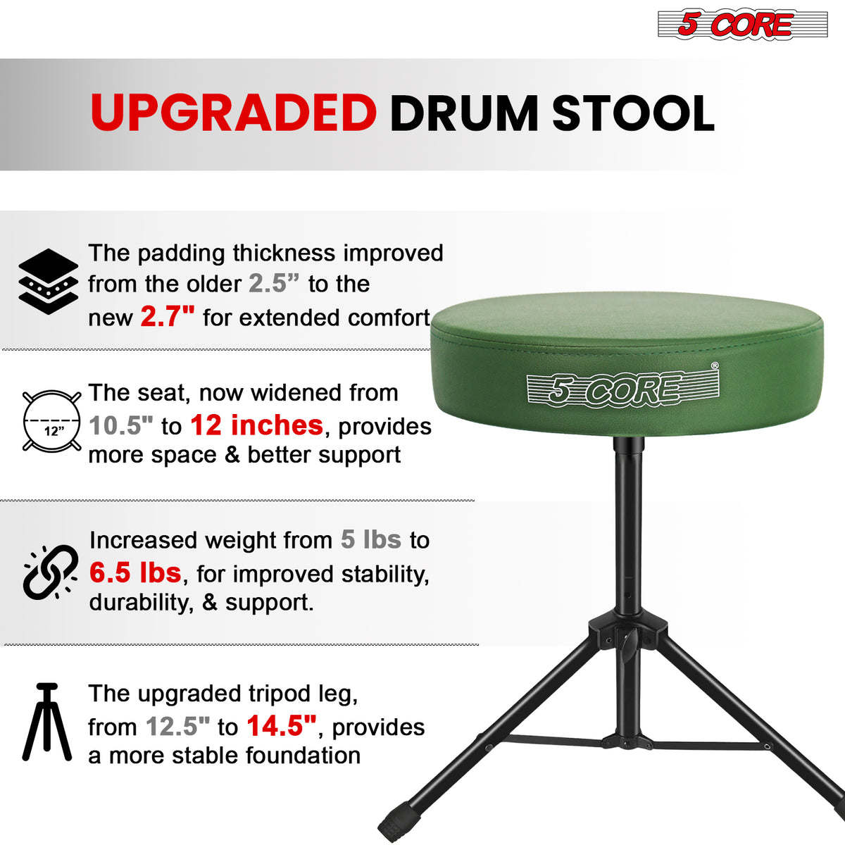5 Core Drum Throne Padded Guitar Stool Height Adjustable Drummer Seat Music Chair for Adults And Kids - DS 01