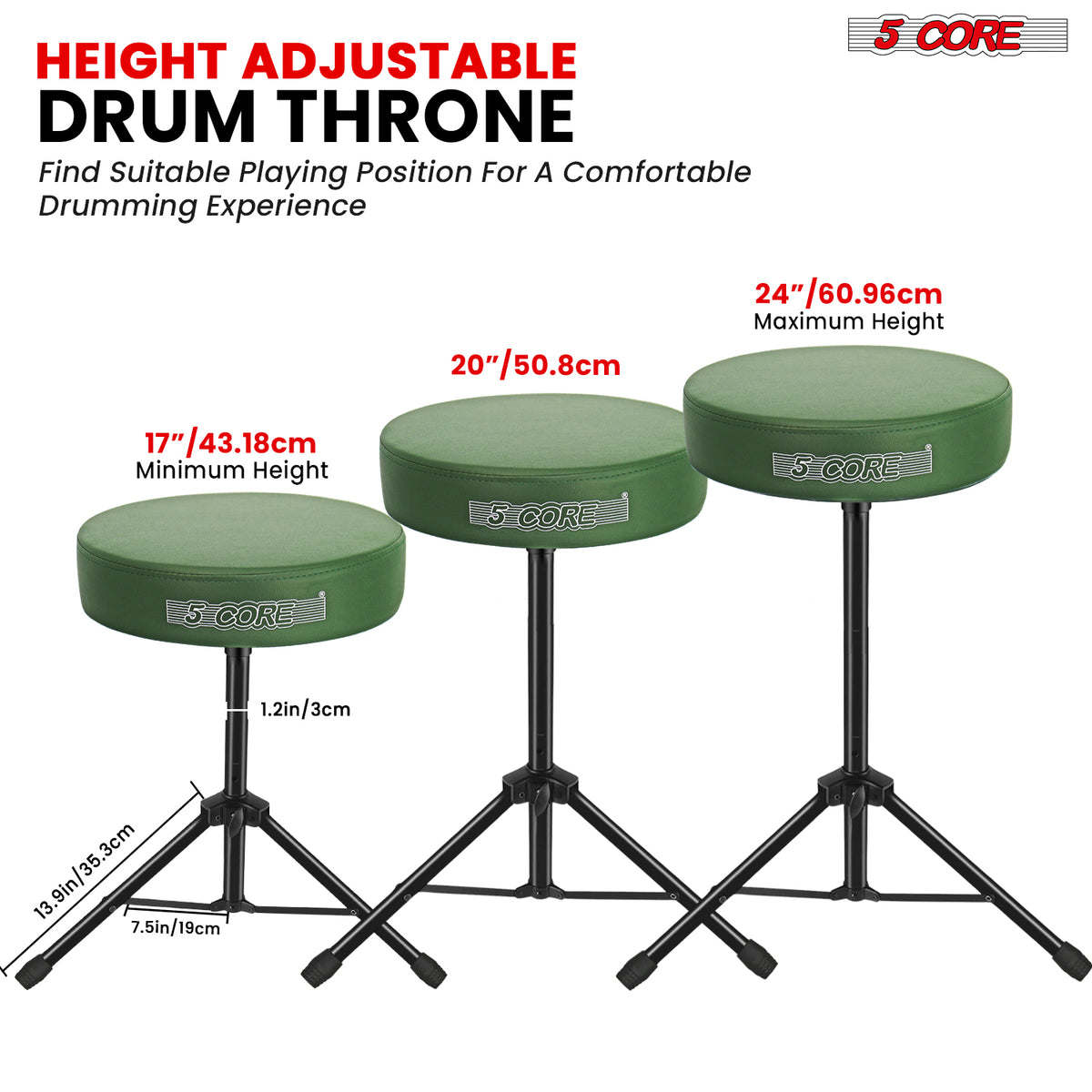 5 Core Drum Throne Padded Guitar Stool Height Adjustable Drummer Seat Music Chair for Adults And Kids - DS 01