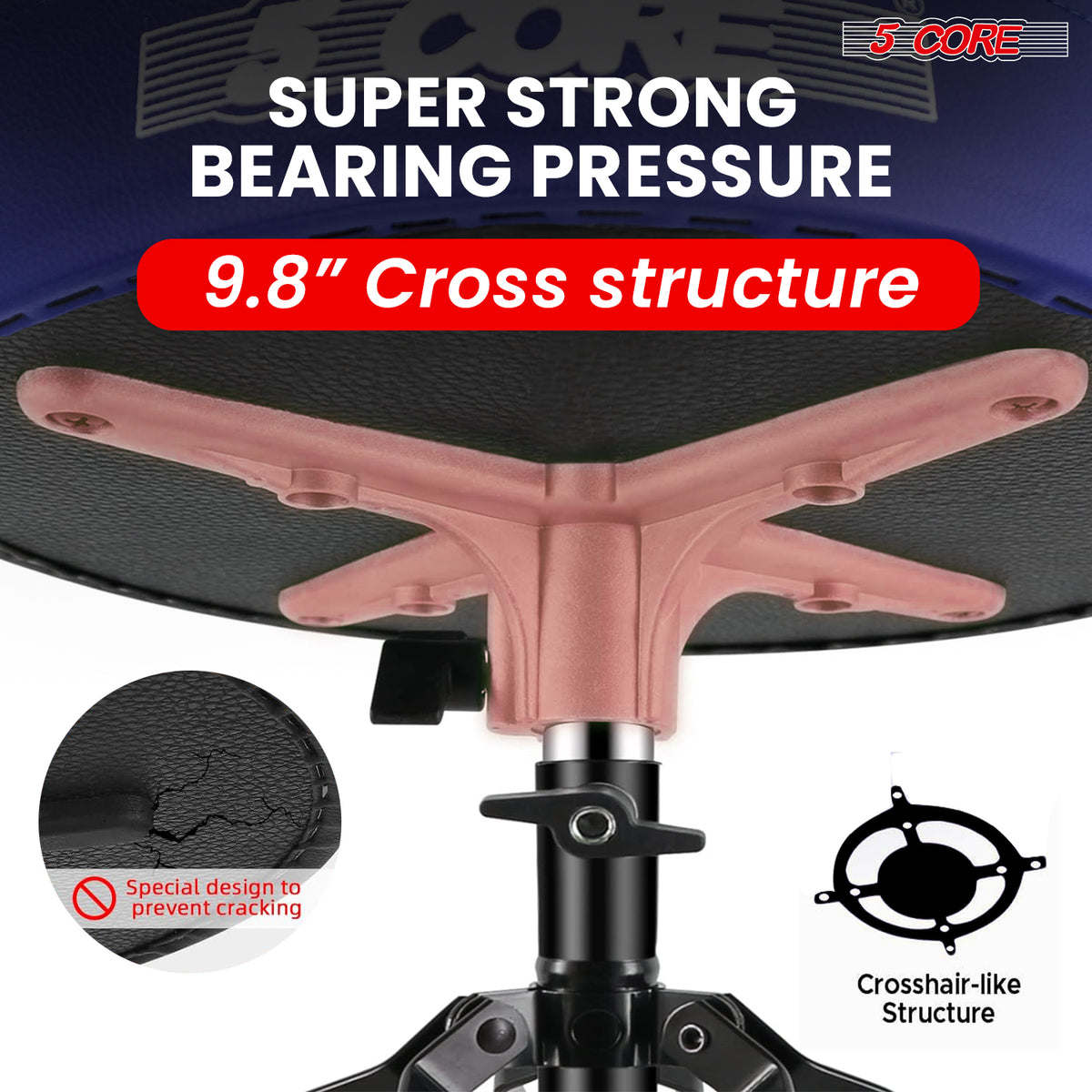 5Core Drum Throne Padded Guitar Stool Height Adjustable Drummer Seat Music Chair for Adults And Kids - BLUE