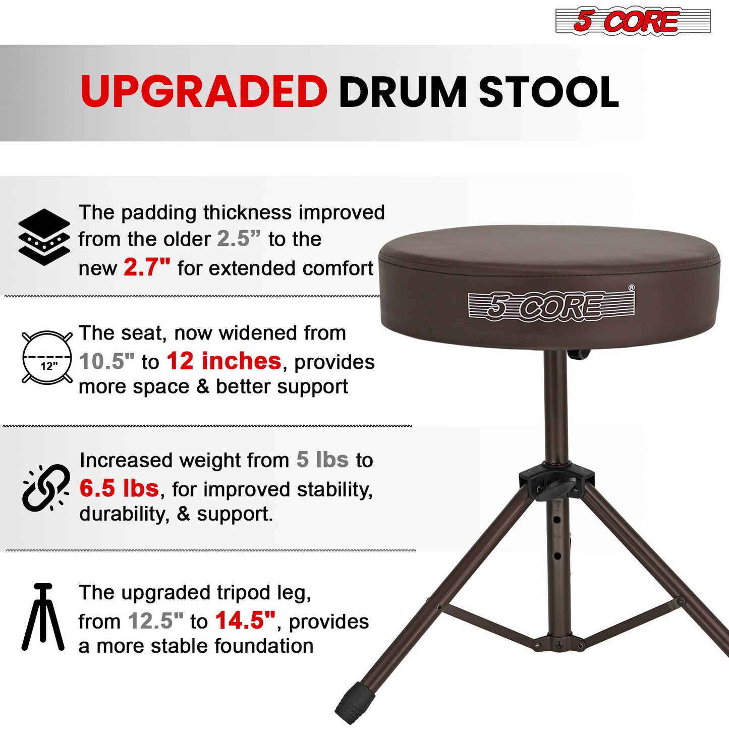 5 Core Drum Throne Padded Guitar Stool Height Adjustable Drummer Seat Music Chair for Adults And Kids - DS 01