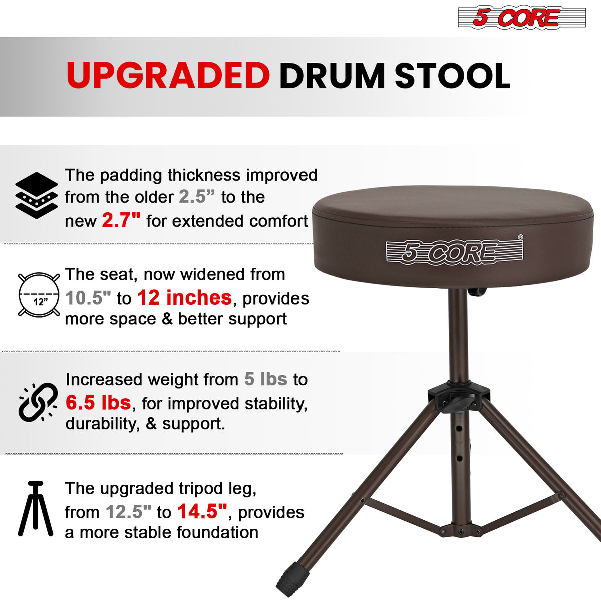 5 Core Drum Throne Padded Guitar Stool Height Adjustable Drummer Seat Music Chair for Adults And Kids - DS 01