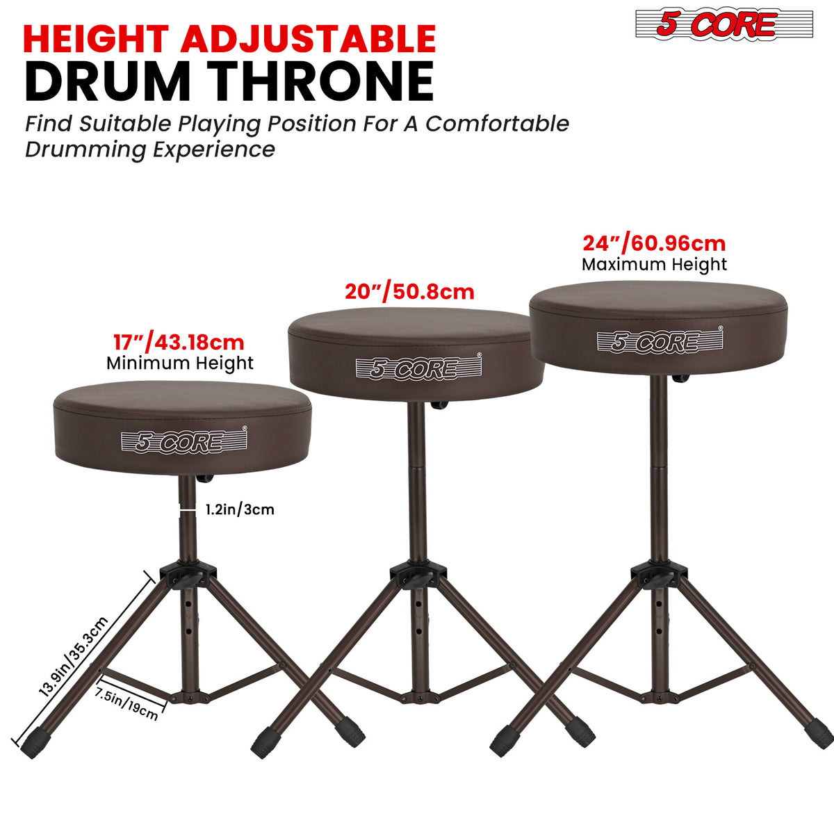 5 Core Drum Throne Padded Guitar Stool Height Adjustable Drummer Seat Music Chair for Adults And Kids - DS 01