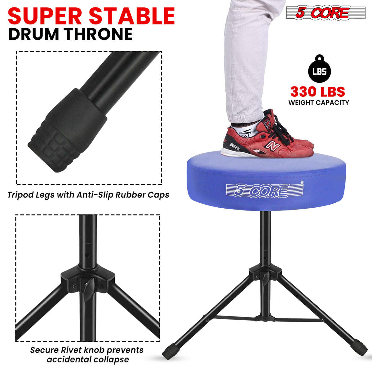 5 Core Drum Throne Padded Guitar Stool Height Adjustable Drummer Seat Music Chair for Adults And Kids - DS 01