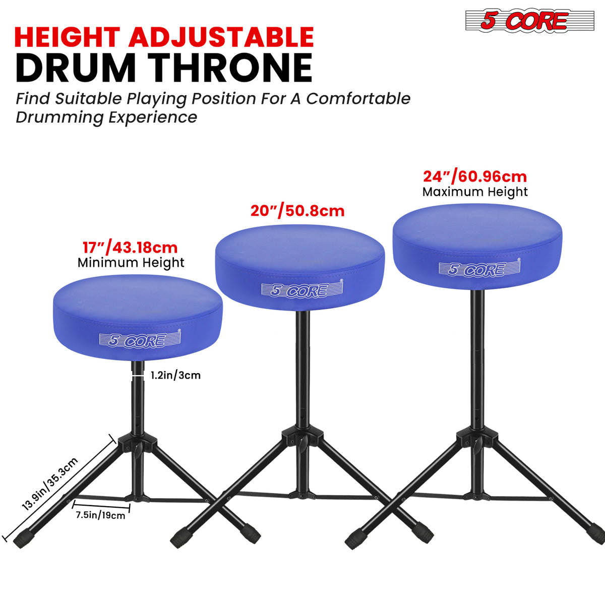 5 Core Drum Throne Padded Guitar Stool Height Adjustable Drummer Seat Music Chair for Adults And Kids - DS 01