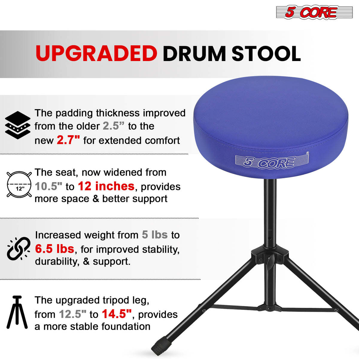 5 Core Drum Throne Padded Guitar Stool Height Adjustable Drummer Seat Music Chair for Adults And Kids - DS 01
