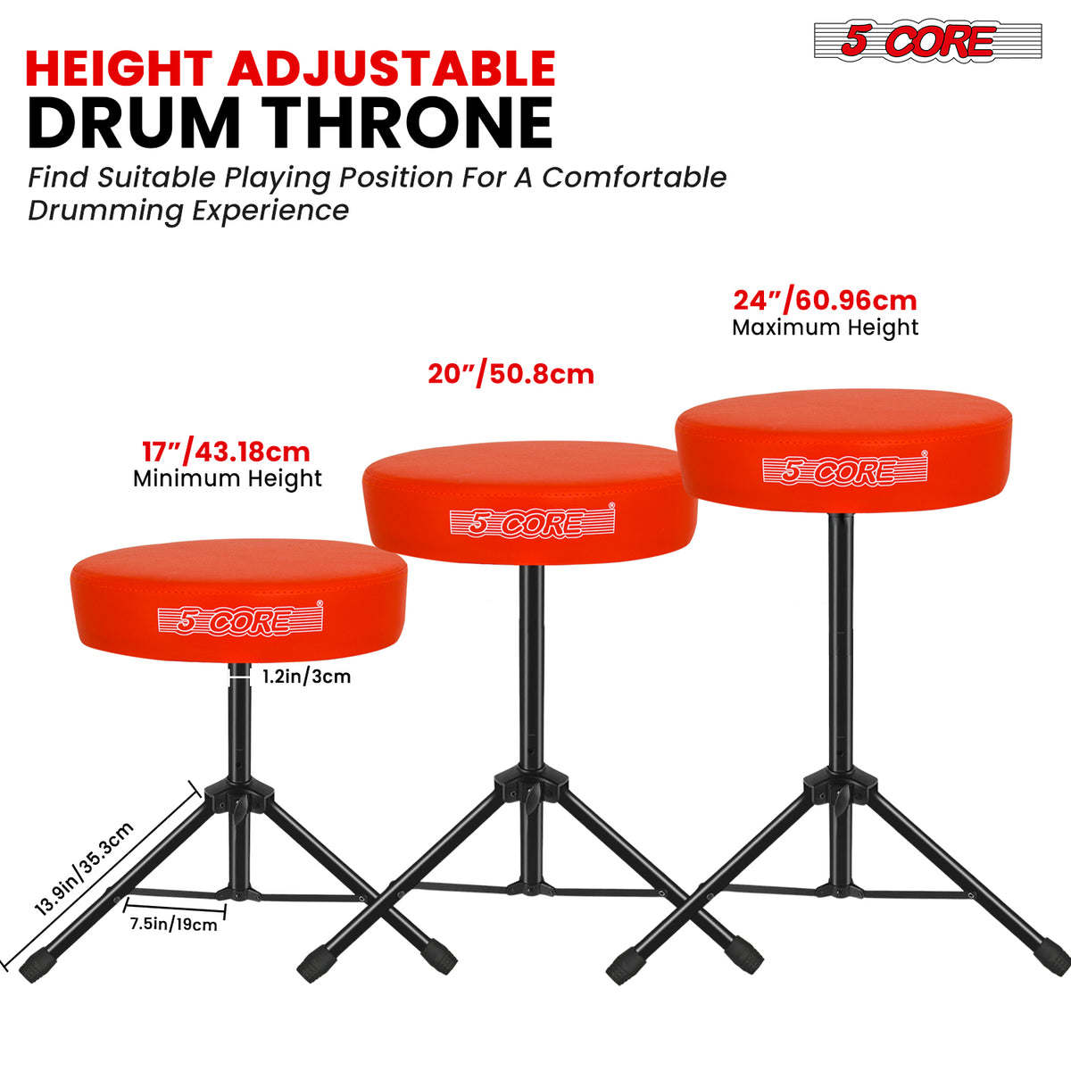 5 Core Drum Throne Padded Guitar Stool Height Adjustable Drummer Seat Music Chair for Adults And Kids - DS 01
