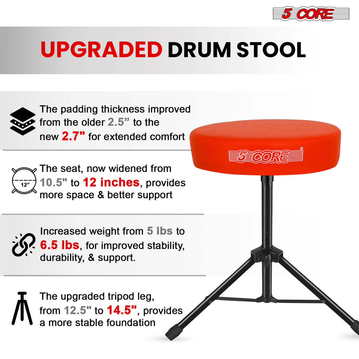 5 Core Drum Throne Padded Guitar Stool Height Adjustable Drummer Seat Music Chair for Adults And Kids - DS 01