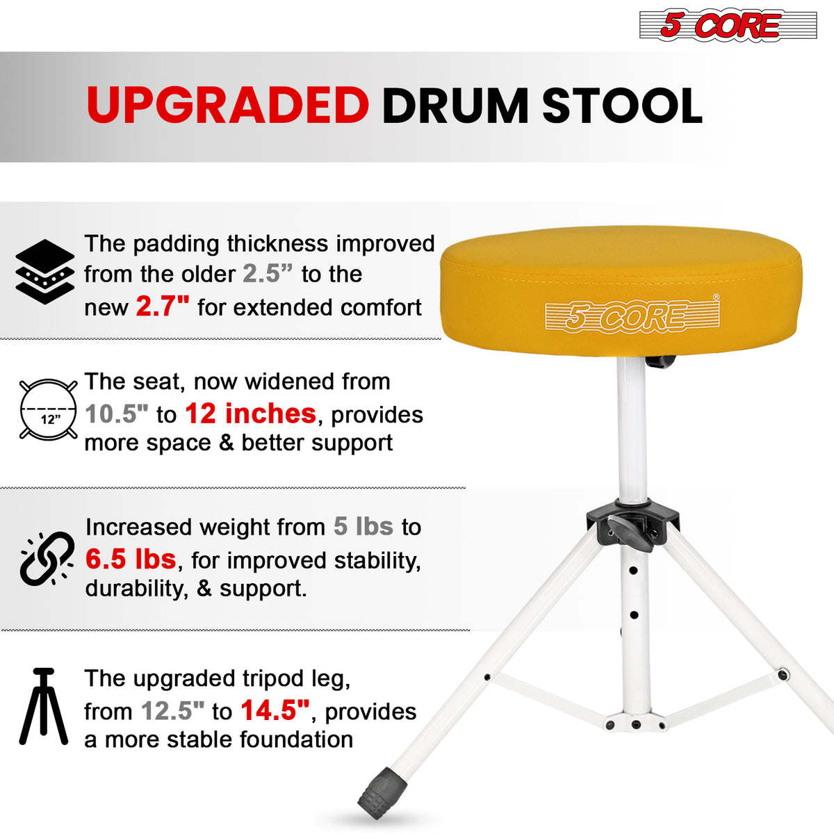 5 Core Drum Throne Padded Guitar Stool Height Adjustable Drummer Seat Music Chair for Adults And Kids - DS 01