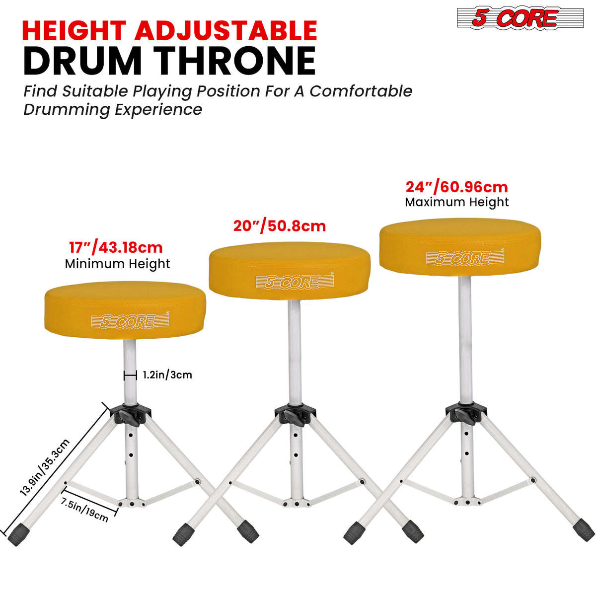 5 Core Drum Throne Padded Guitar Stool Height Adjustable Drummer Seat Music Chair for Adults And Kids - DS 01