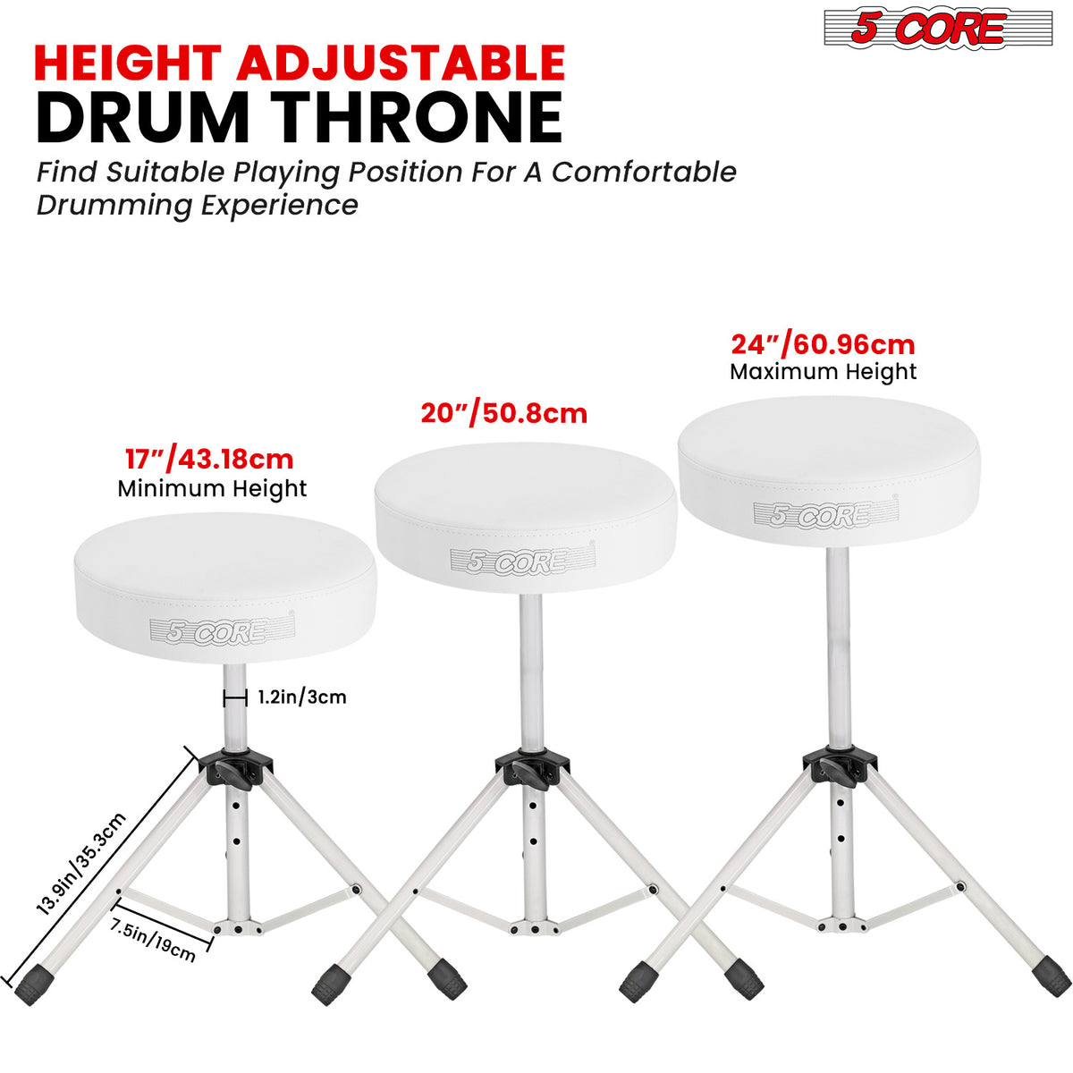 5 Core Drum Throne Padded Guitar Stool Height Adjustable Drummer Seat Music Chair for Adults And Kids - DS 01