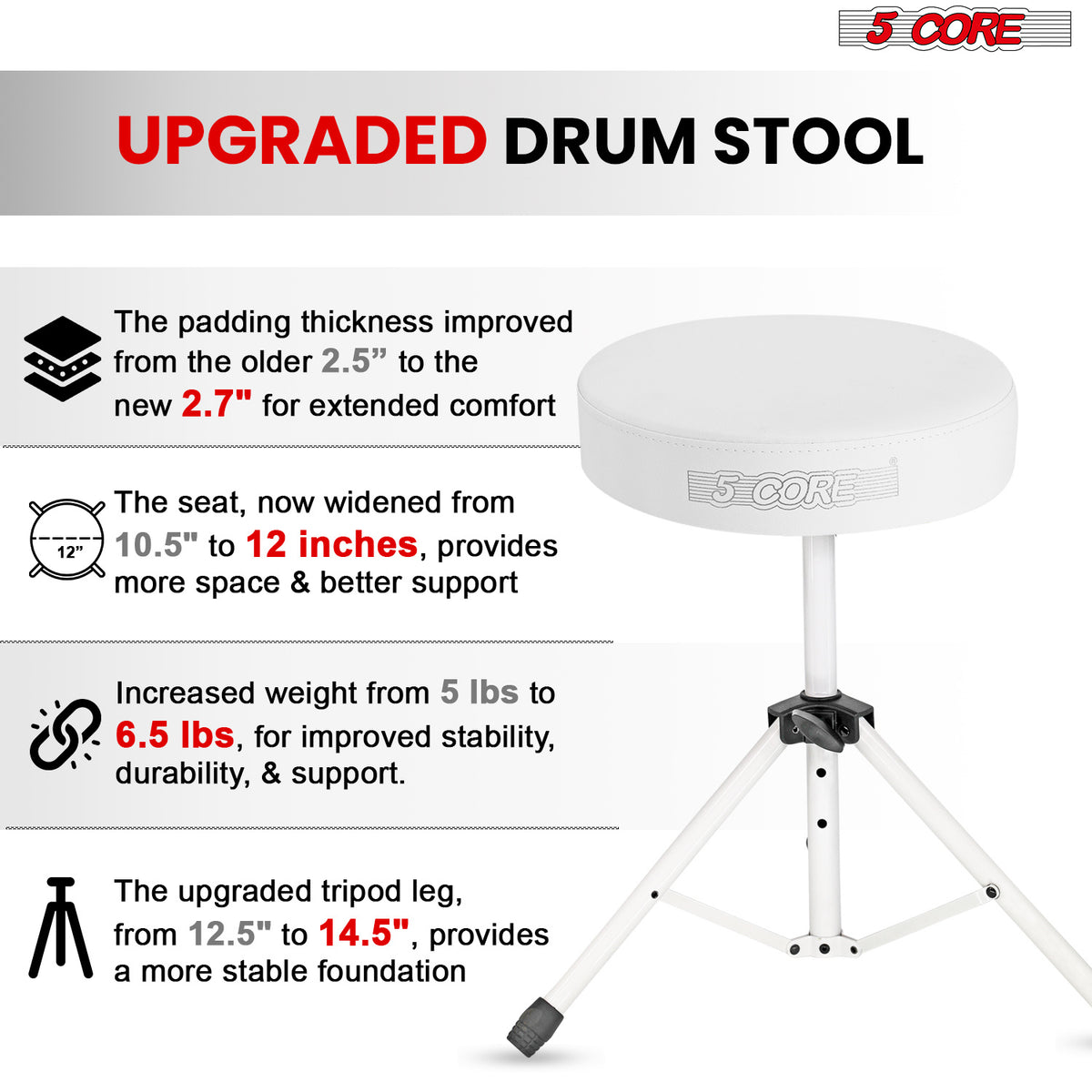 5 Core Drum Throne Padded Guitar Stool Height Adjustable Drummer Seat Music Chair for Adults And Kids - DS 01
