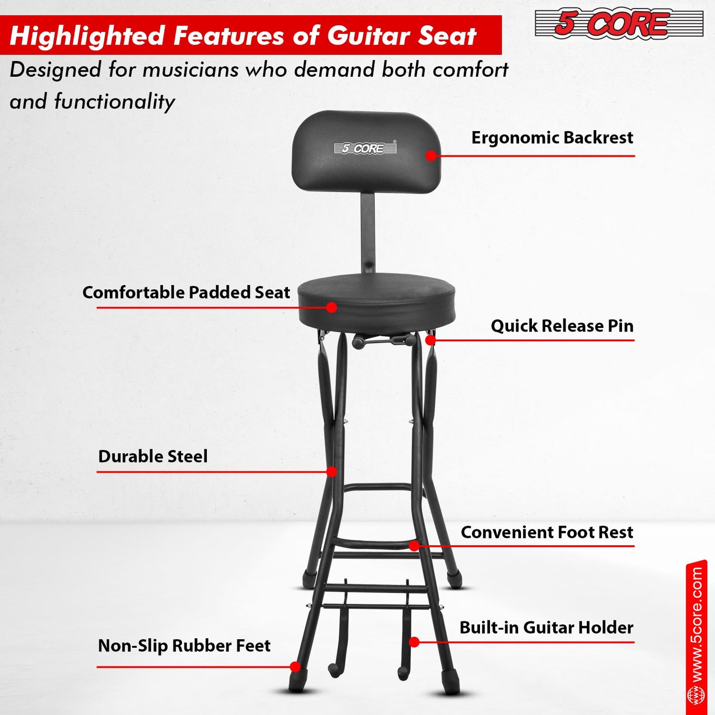 3-in-1 Adjustable Guitar Stool with Padded Seat & Built-in Stand