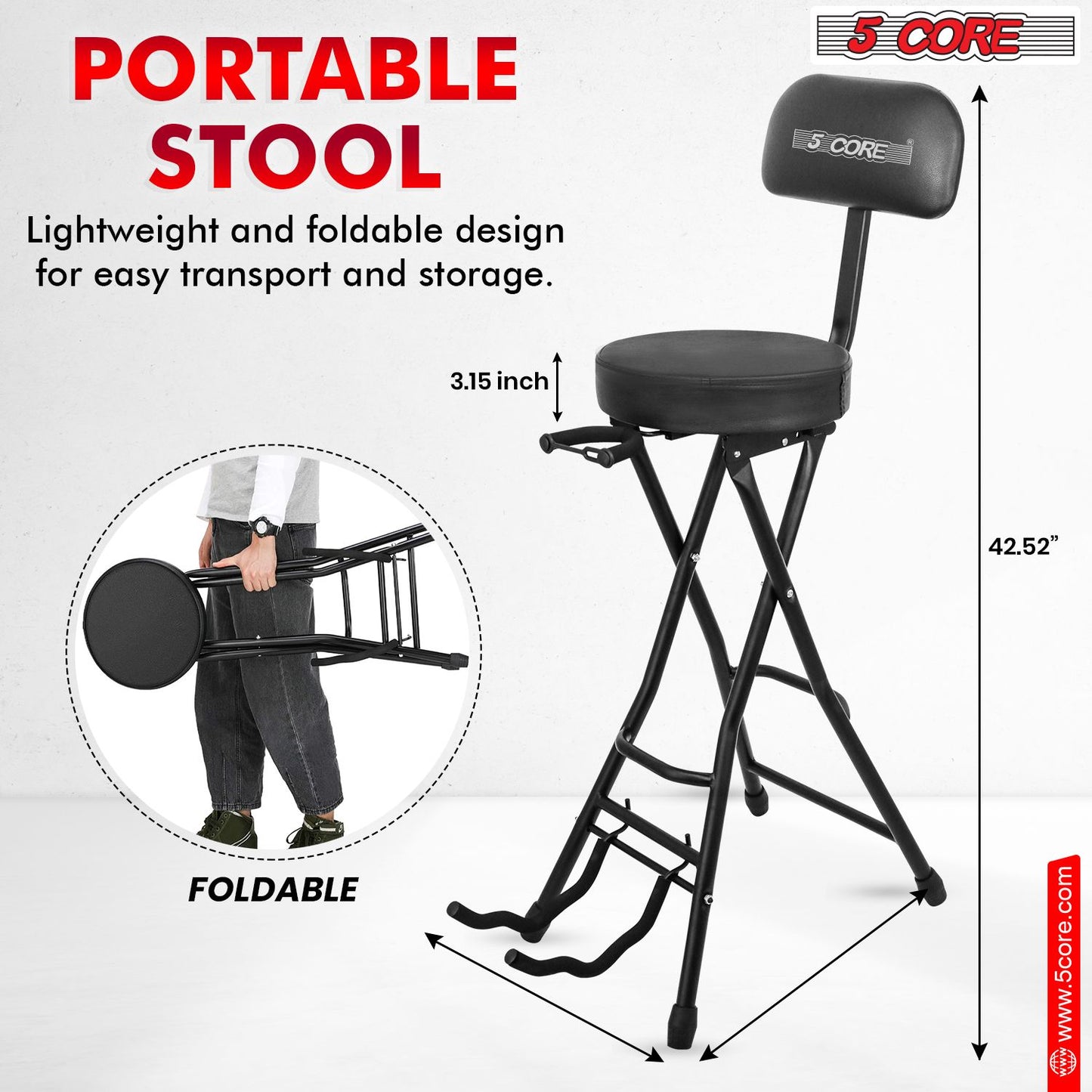 3-in-1 Adjustable Guitar Stool with Padded Seat & Built-in Stand