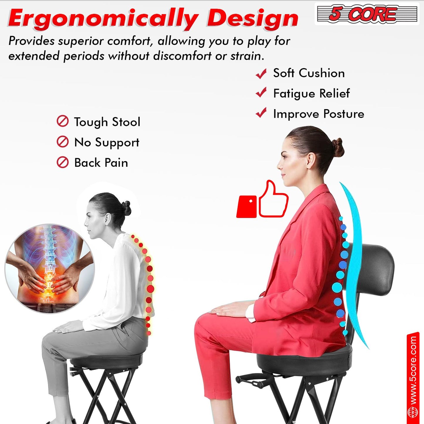 3-in-1 Adjustable Guitar Stool with Padded Seat & Built-in Stand