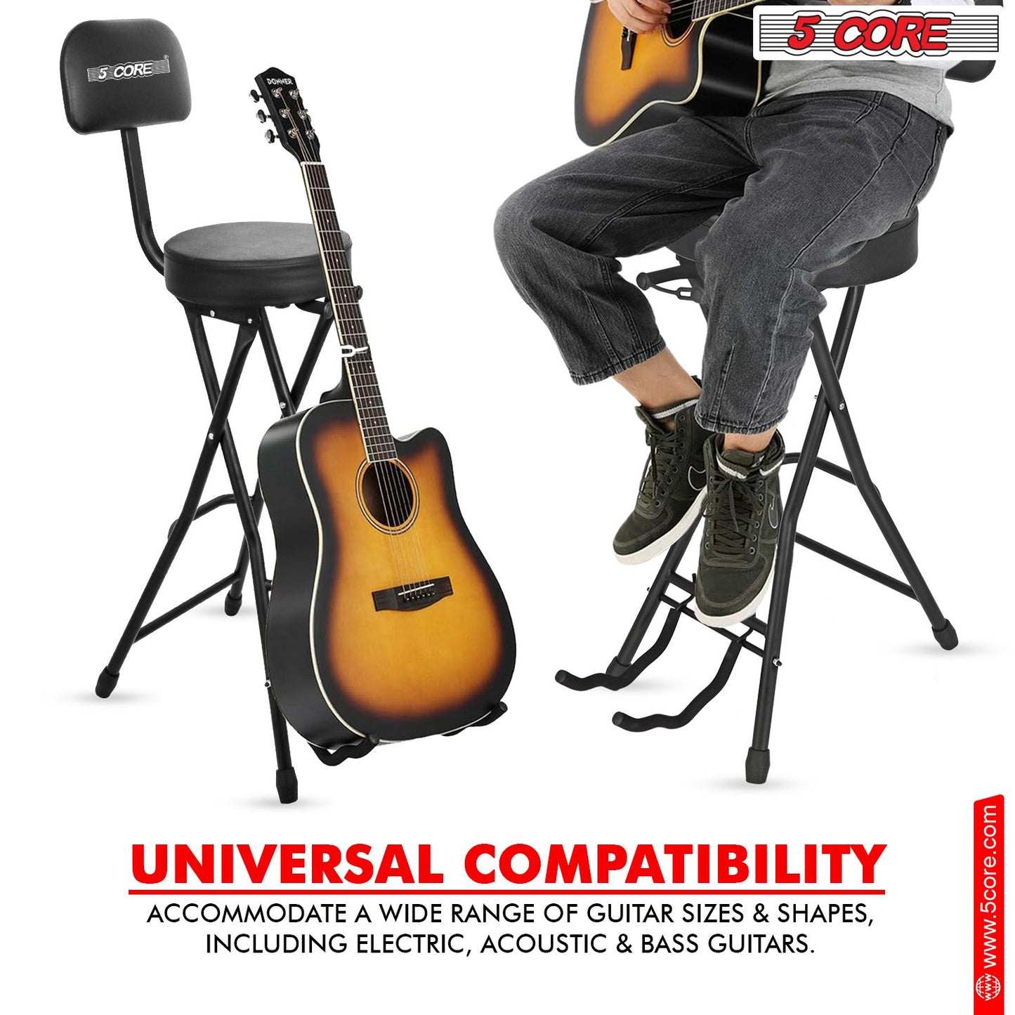 3-in-1 Adjustable Guitar Stool with Padded Seat & Built-in Stand