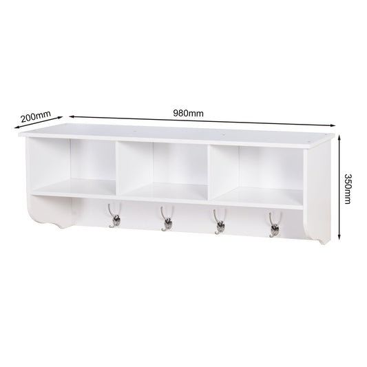 Entryway Wall Mounted Coat Rack with Shelf & 4 Dual Hooks