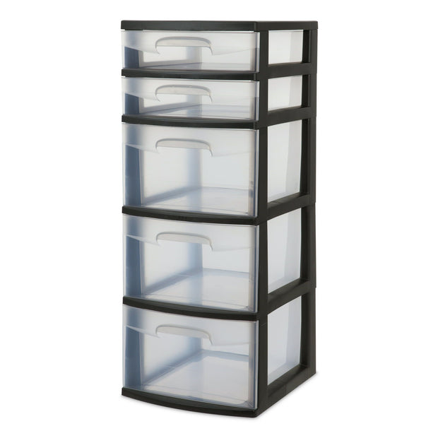Clear Drawer 5-Drawer Plastic Tower – Space-Saving Storage Organizer for Home