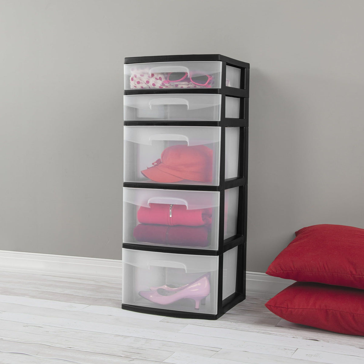 Clear Drawer 5-Drawer Plastic Tower – Space-Saving Storage Organizer for Home