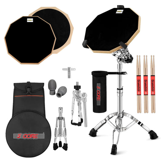 12" Drum Practice Pad Set with Adjustable Snare Stand & Gig Bag