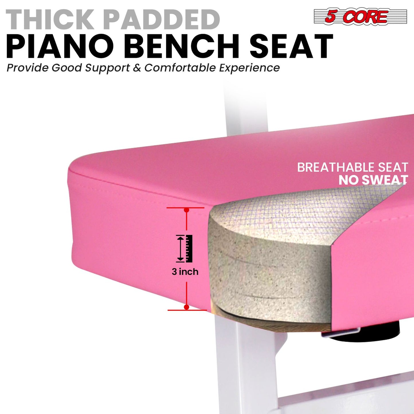 Adjustable Piano Bench with Backrest - 3" Padded Heavy-Duty Keyboard Stool