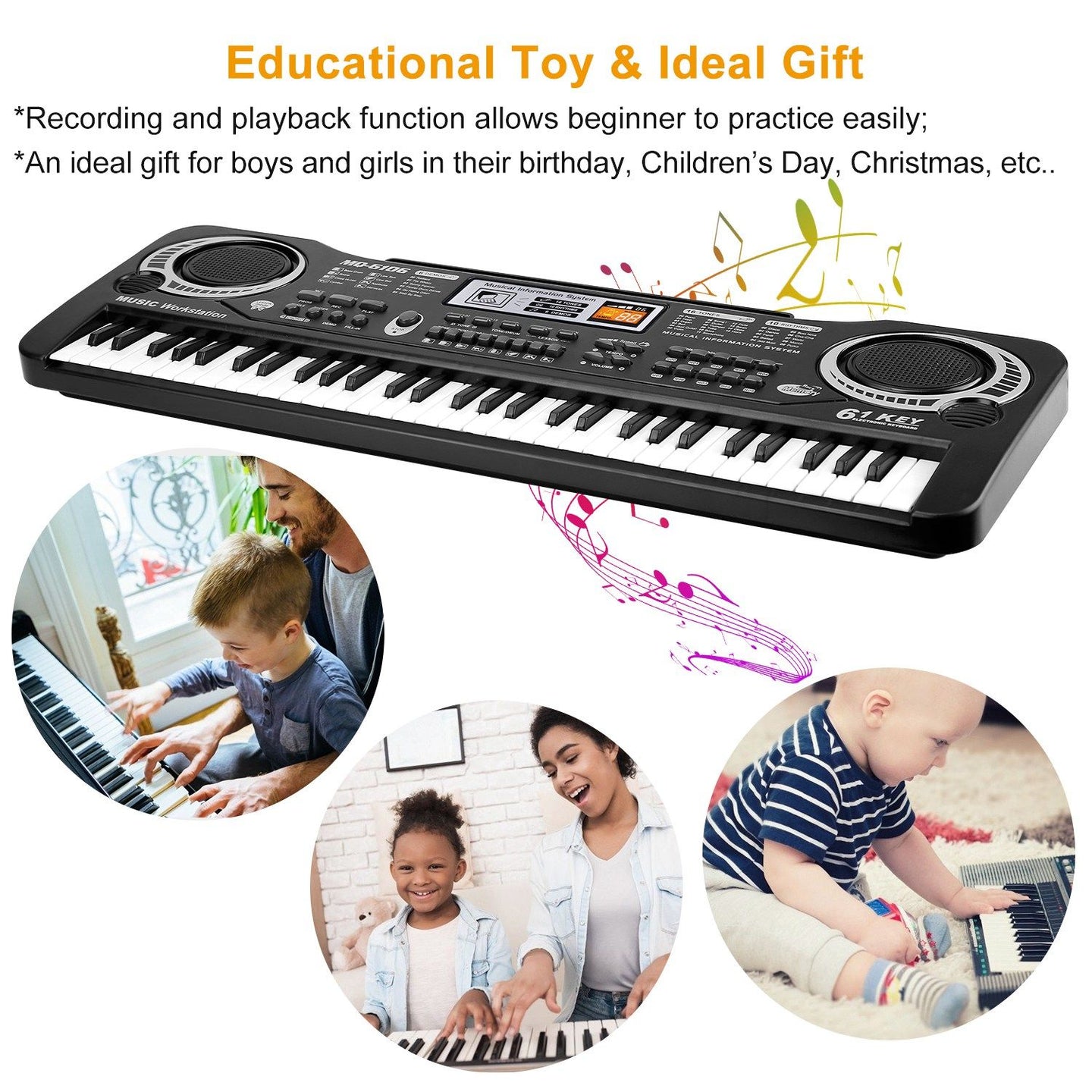 61-Key Digital Keyboard Piano with Microphone – Electronic Music Keyboard for Kids & Beginners
