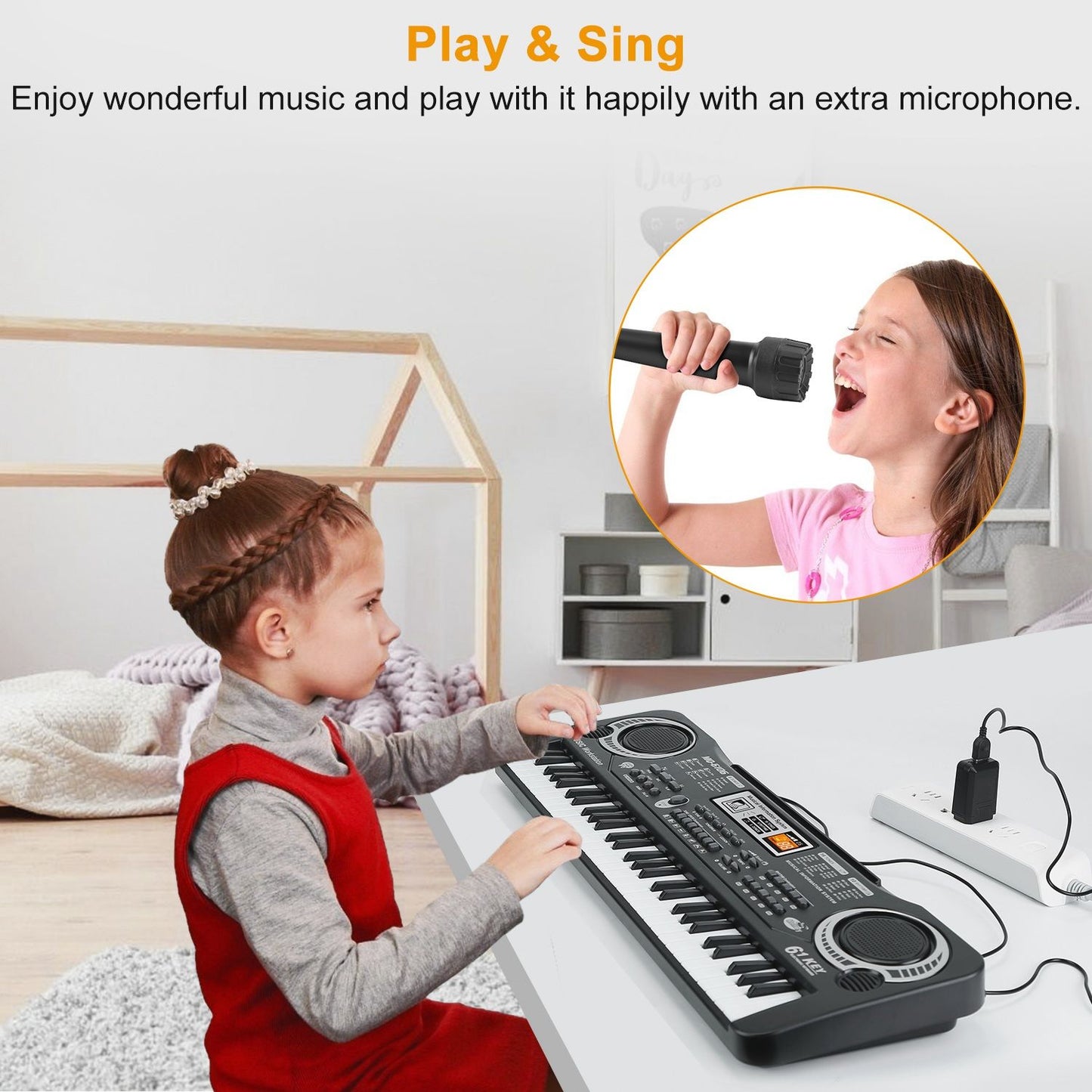 61-Key Digital Keyboard Piano with Microphone – Electronic Music Keyboard for Kids & Beginners