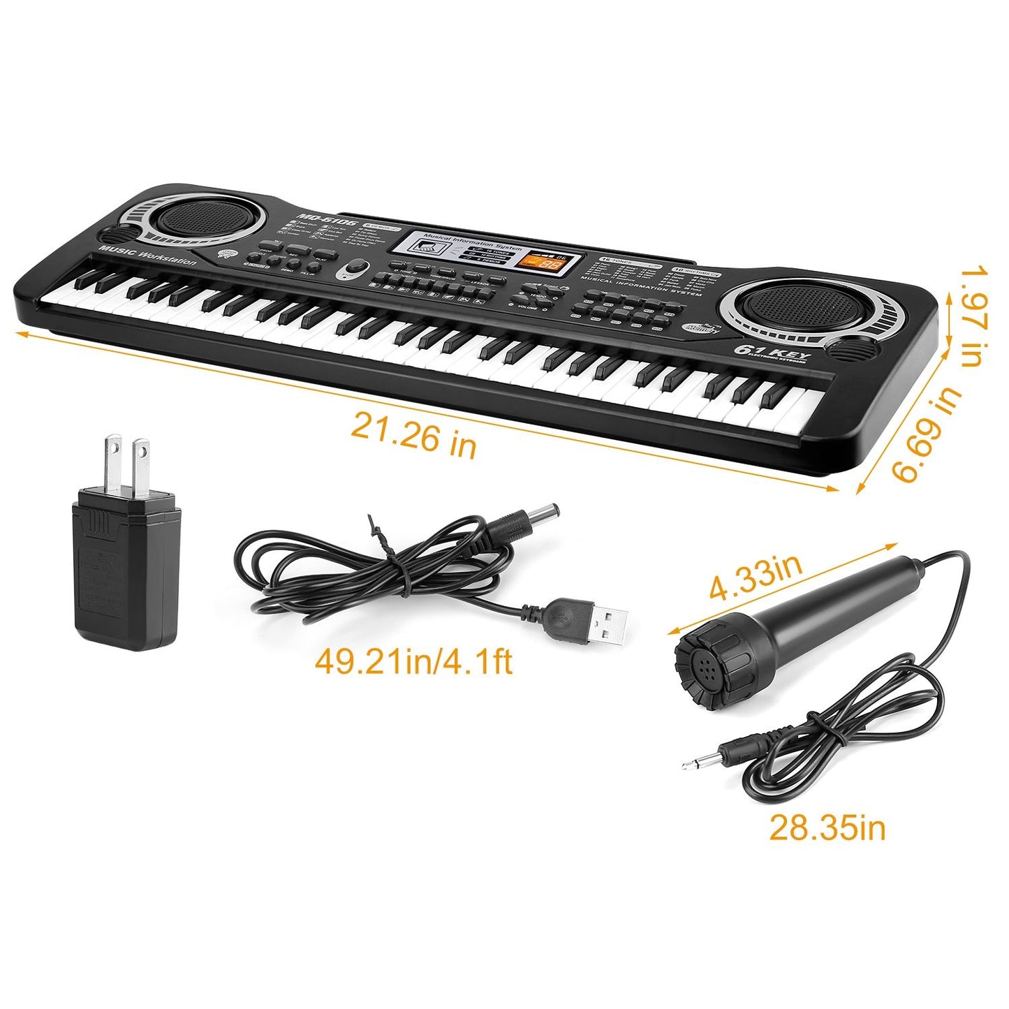 61-Key Digital Keyboard Piano with Microphone – Electronic Music Keyboard for Kids & Beginners
