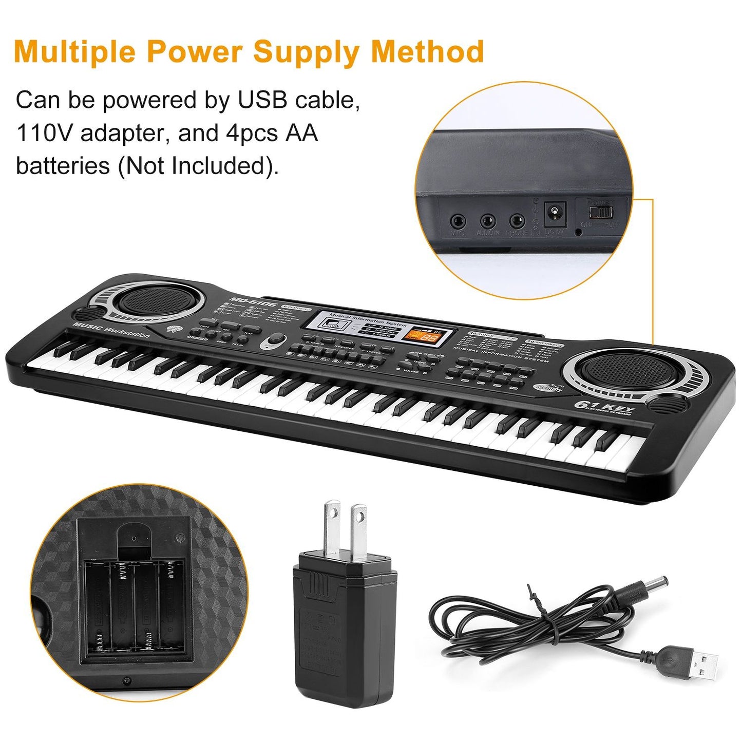 61-Key Digital Keyboard Piano with Microphone – Electronic Music Keyboard for Kids & Beginners